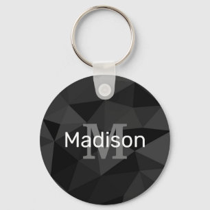 Dark grey black geometric mesh pattern Monogram Key Ring