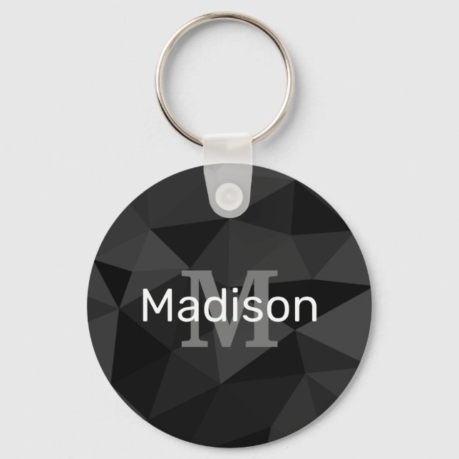 Dark grey black geometric mesh pattern Monogram Key Ring (Front)