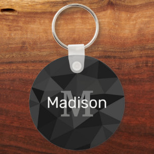 Dark grey black geometric mesh pattern Monogram Key Ring