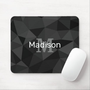 Dark grey black geometric mesh pattern Monogram Mouse Mat