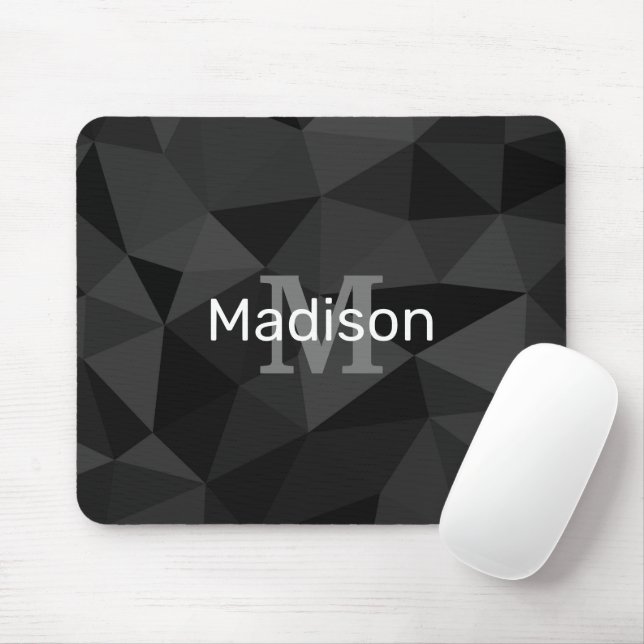 Dark grey black geometric mesh pattern Monogram Mouse Mat (With Mouse)