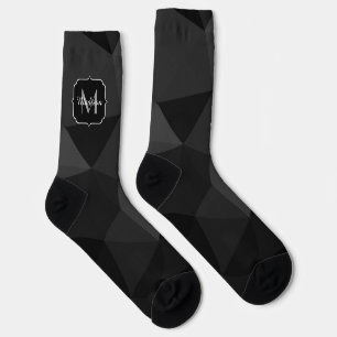 Dark grey black geometric mesh pattern Monogram Socks