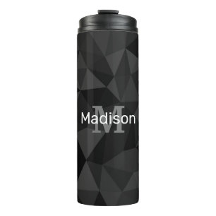 Dark grey black geometric mesh pattern Monogram Thermal Tumbler