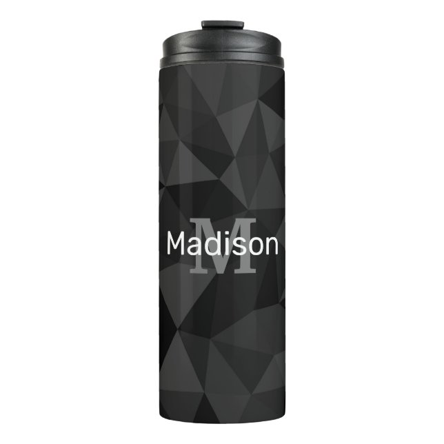 Dark grey black geometric mesh pattern Monogram Thermal Tumbler (Front)