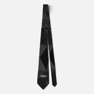 Dark grey black geometric mesh pattern Monogram Tie