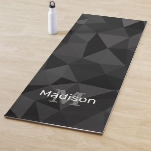 Dark grey black geometric mesh pattern Monogram Yoga Mat