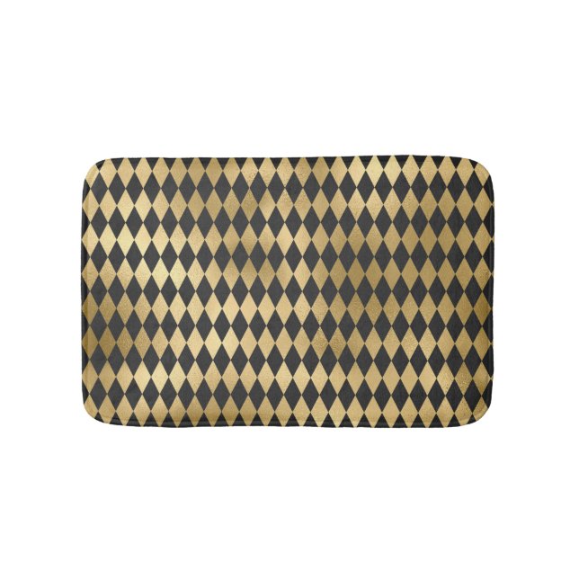 Dark Grey Black Harlequin Geometric Rhombuses Bath Mat (Front)