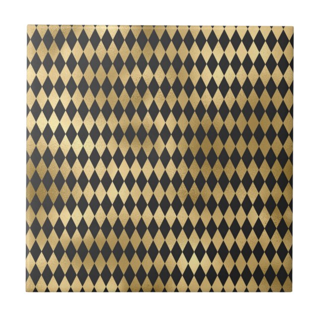 Dark Grey Black Harlequin Geometric Rhombuses Tile (Front)