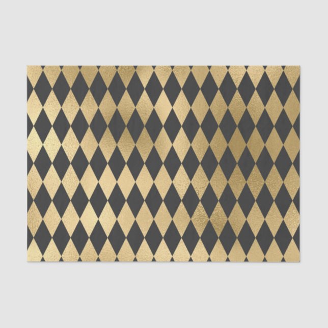 Dark Grey Black Harlequin Geometric Rhombuses Tissue Paper (Front)