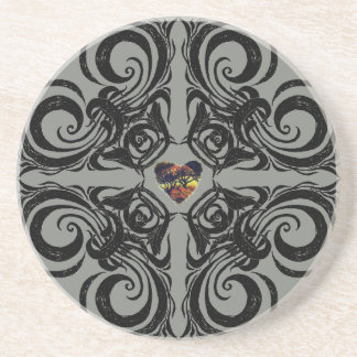 Dark Grey & Black Pattern & Little Heart Coaster