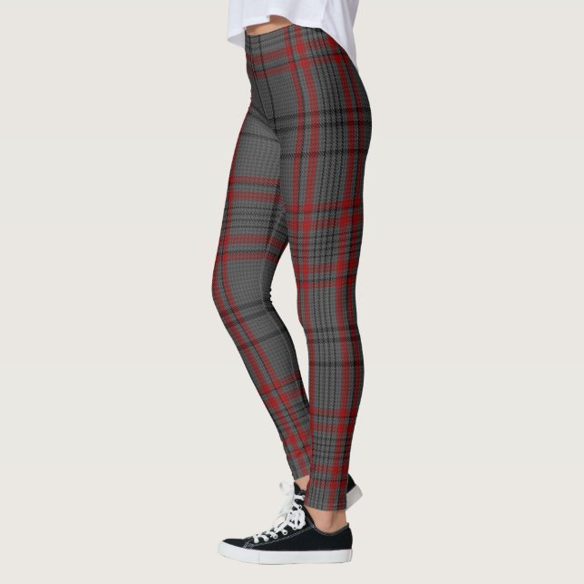 Dark Grey Black Red Giant Tartan Plaid Leggings (Left)