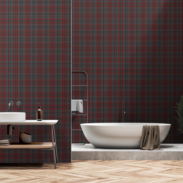 Dark Grey Black Red Large Tartan Plaid Wallpaper (Bathroom)