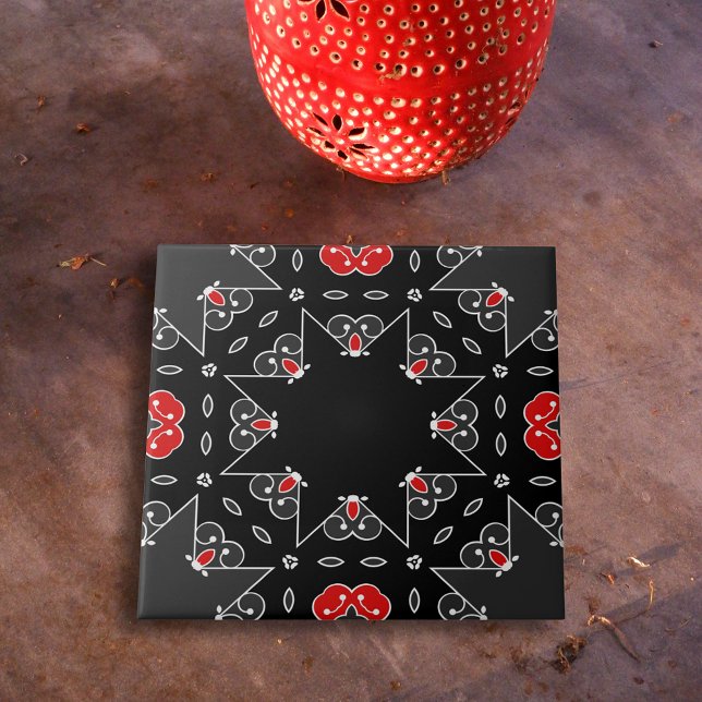 Dark Grey Black Red White Mosaic Geometric Pattern Tile (Creator Uploaded)