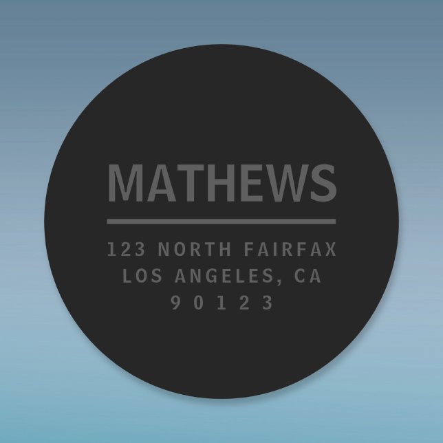 Dark Grey & Black Return Address Classic Round Sticker (Creator Uploaded)