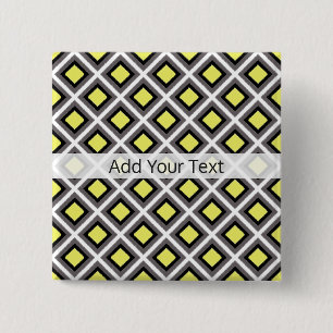 Dark Grey, Black, Yellow Ikat Diamonds by STaylor 15 Cm Square Badge