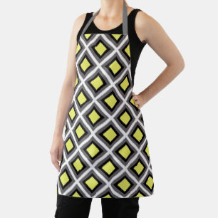 Dark Grey, Black, Yellow Ikat Diamonds by STaylor Apron