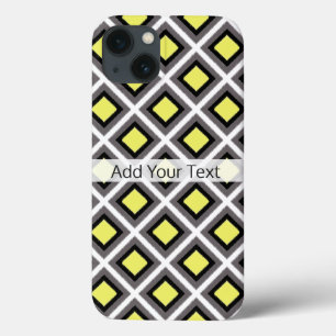 Dark Grey, Black, Yellow Ikat Diamonds by STaylor  iPhone 13 Case