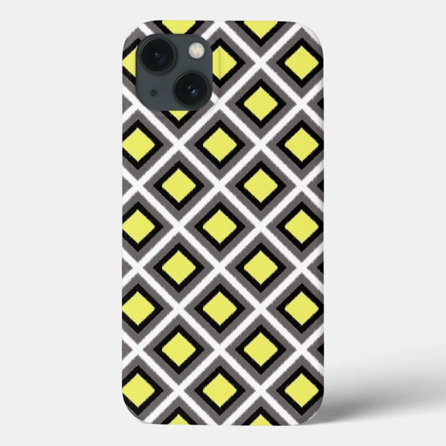 Dark Grey, Black, Yellow Ikat Diamonds by STaylor Case-Mate iPhone Case (Back)