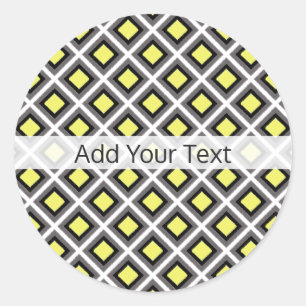 Dark Grey, Black, Yellow Ikat Diamonds by STaylor Classic Round Sticker