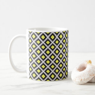 Dark Grey, Black, Yellow Ikat Diamonds by STaylor Coffee Mug
