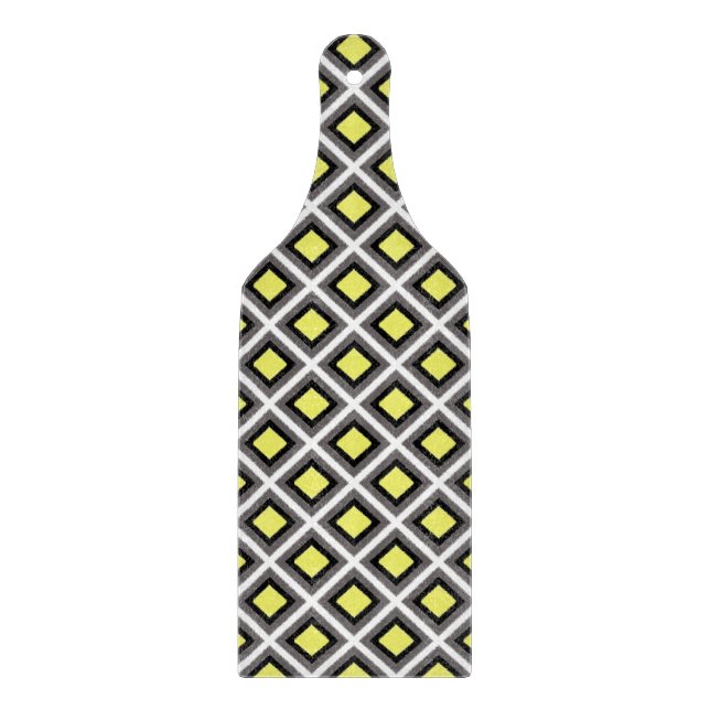 Dark Grey, Black, Yellow Ikat Diamonds by STaylor Cutting Board (Front)