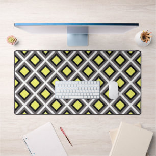 Dark Grey, Black, Yellow Ikat Diamonds by STaylor Desk Mat