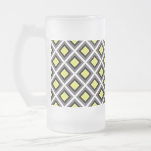 Dark Grey, Black, Yellow Ikat Diamonds by STaylor Frosted Glass Beer Mug