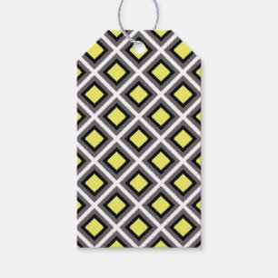 Dark Grey, Black, Yellow Ikat Diamonds by STaylor Gift Tags