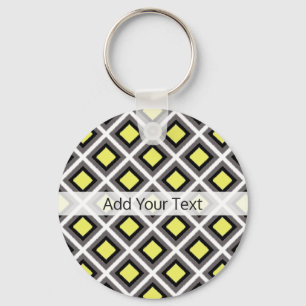 Dark Grey, Black, Yellow Ikat Diamonds by STaylor Key Ring