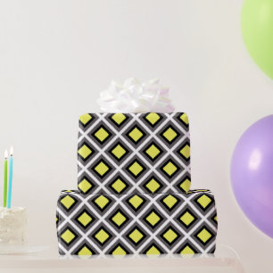 Dark Grey, Black, Yellow Ikat Diamonds by STaylor Wrapping Paper