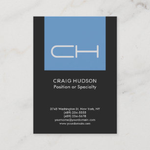Dark Grey Blue Monogram Professional Business Card