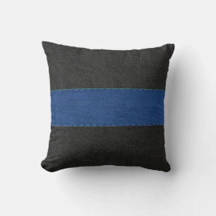 Dark-Grey & Blue Stitched Leather Print Cushion