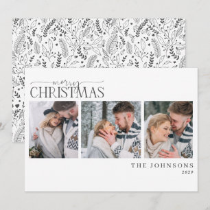 Dark Grey Botanical Newlywed Christmas Photo Holiday Card