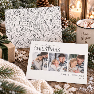 Dark Grey Botanical Newlywed Christmas Photo Holiday Card