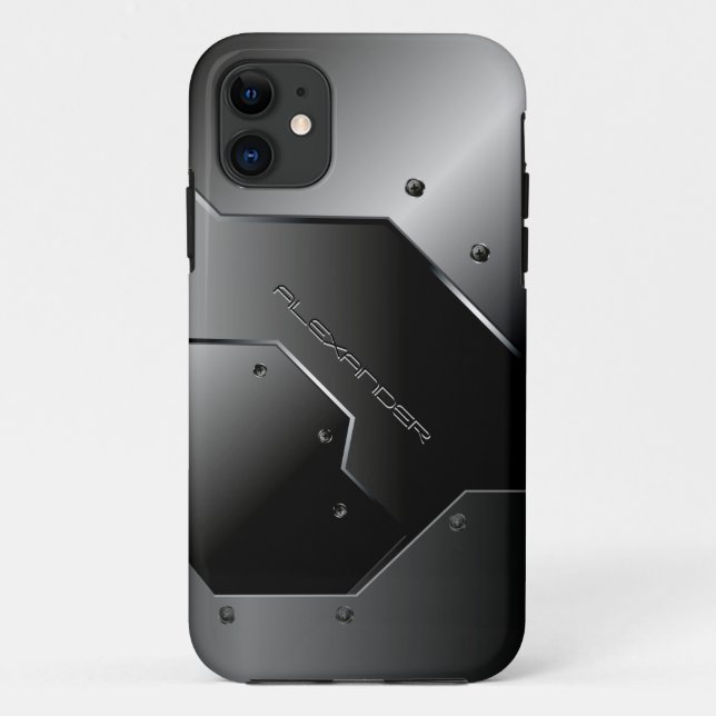 Dark Grey Brushed Aluminium Metal Look-Monogram Case-Mate iPhone Case (Back)