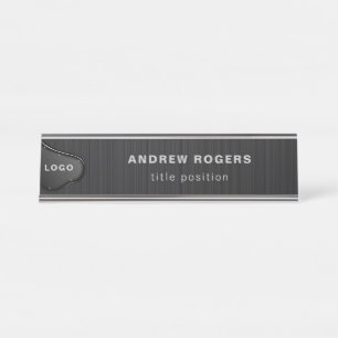 Dark Grey Brushed Metal Desk Name Plate