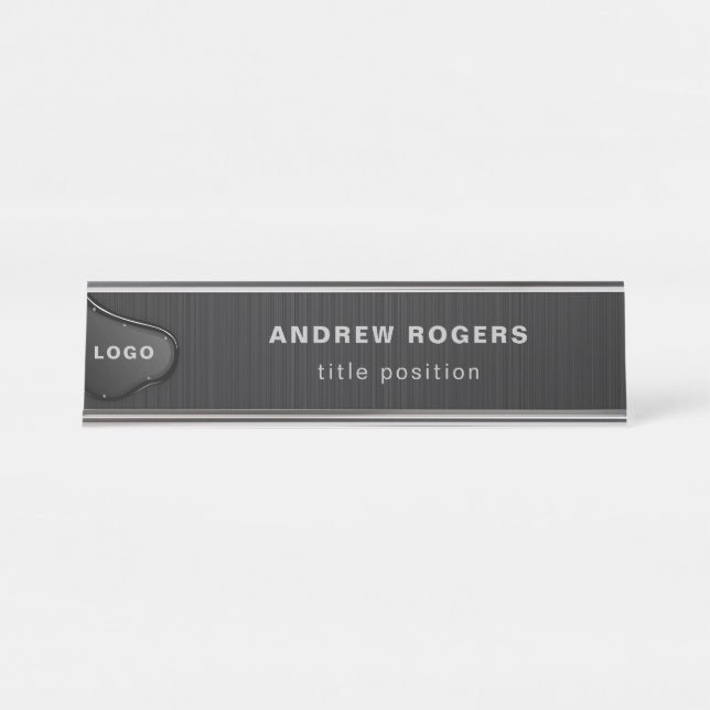 Dark Grey Brushed Metal Desk Name Plate (Front)