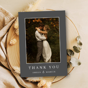 Dark Grey Budget Wedding Couples Shower Photo Thank You Card
