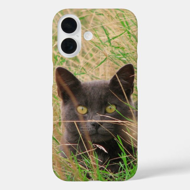 Dark Grey Cat Peeking out from Tall Grass Case-Mate iPhone Case (Back)