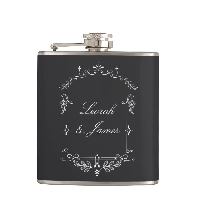 Dark Grey Chalkboard with scroll Hip Flask (Front)