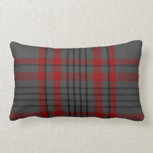 Dark Grey Charcoal Black Red Tartan Plaid Lumbar Cushion
