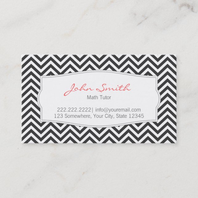 Dark Grey Chevron Stripes Math Tutor Business Card (Front)
