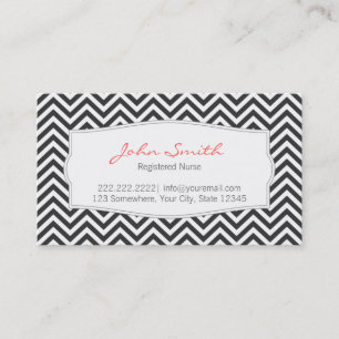 Dark Grey Chevron Stripes Nurse Business Card