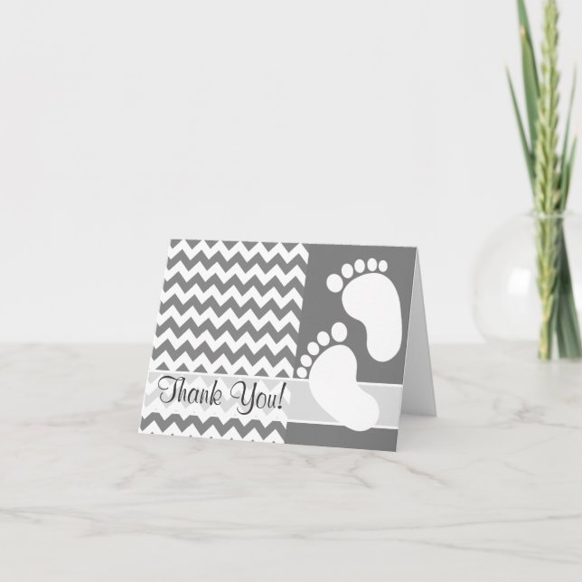 Dark Grey Chevron; zig zag Thank You Card (Front)