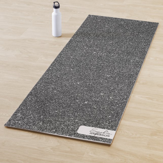 Dark Grey Close-up Glitter with Your Name Yoga Mat (In Situ)