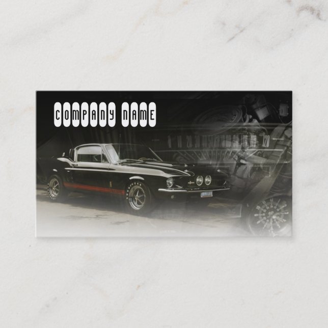 Dark Grey Coloured Business Card With A Muscle Car (Front)