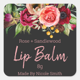 Dark Grey Colourful Flowers Lip Balm Tube Labels
