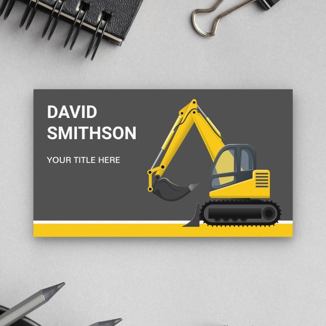 Dark Grey Construction Bulldozer Excavator Business Card (Creator Uploaded)