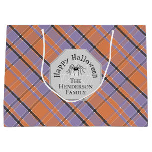 Dark Grey Creepy Spider Webs Custom Halloween Large Gift Bag