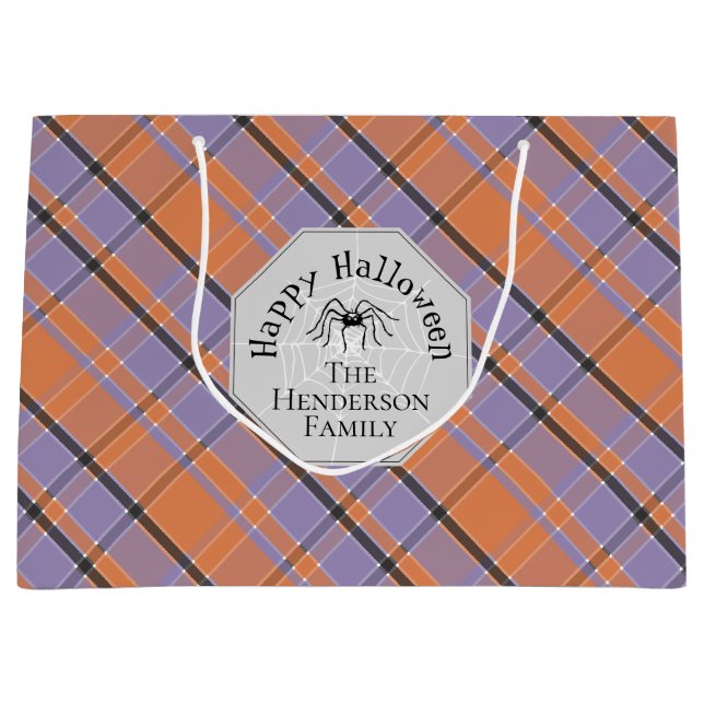 Dark Grey Creepy Spider Webs Custom Halloween Large Gift Bag (Front)